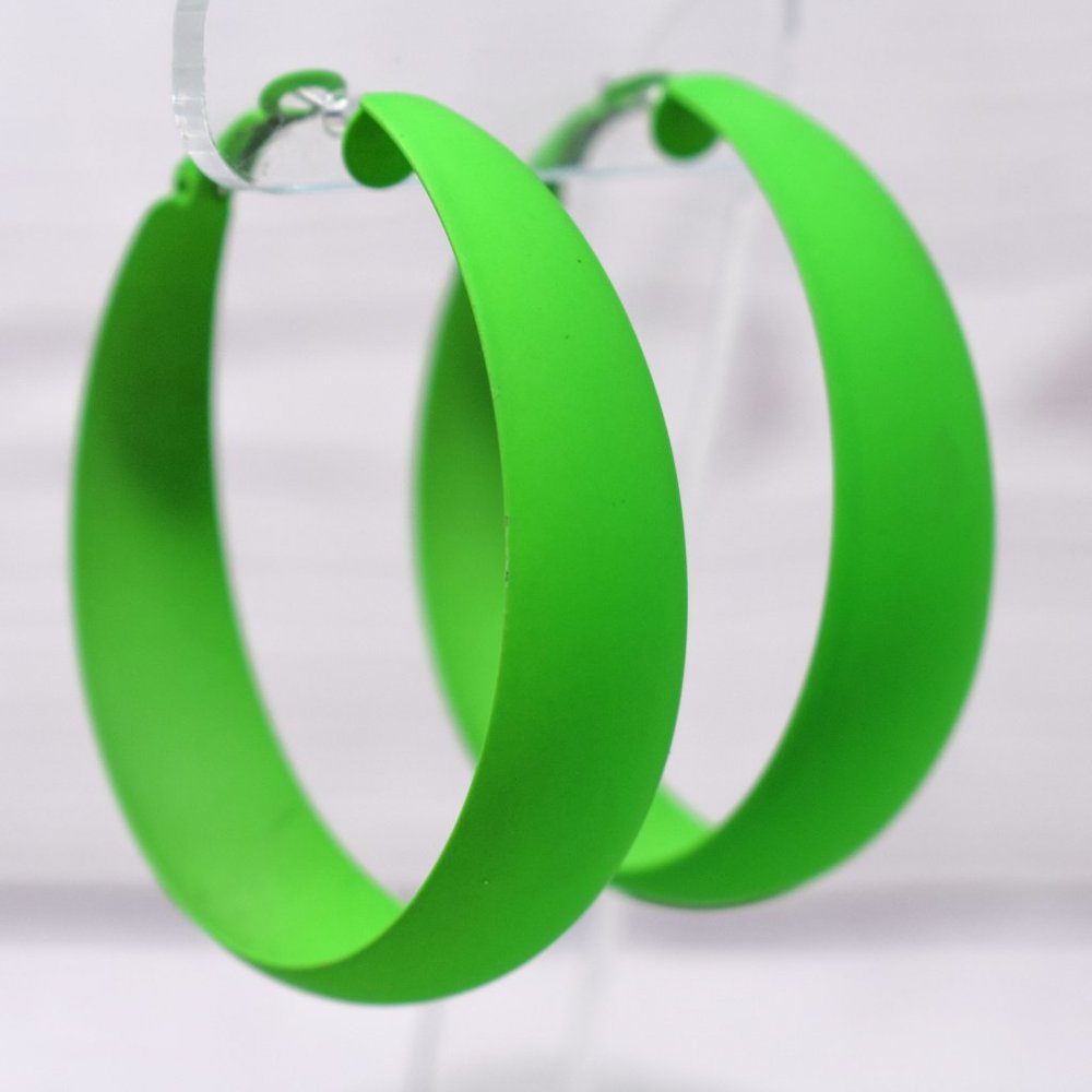 2" Green Neon Matte Retro 80's Hoop Earrings